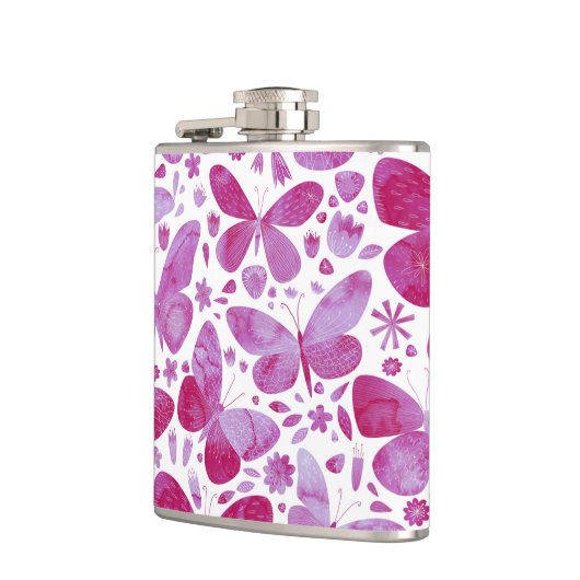 蝶の水色ピンク フラスク (左)