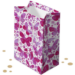 蝶の水色ピンク ミディアムペーパーバッグ