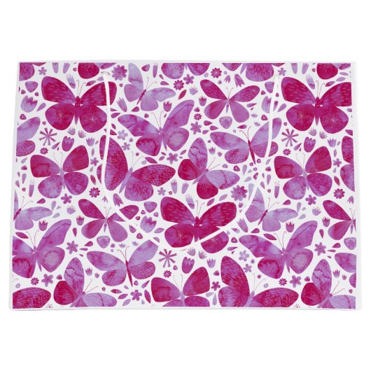 蝶の水色ピンク ラージペーパーバッグ (正面)