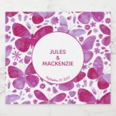 蝶の水色ピンク リキュールボトルラベル (シングルラベル)