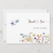 蝶の水色フローラ1写真結婚の サンキューカード (正面)