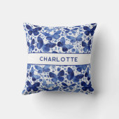 蝶の水色ブルーパーソナライズされた クッション (裏面)