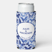 蝶の水色ブルーモダン結婚ズ スリム缶クーラー (Seltzer正面)