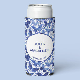蝶の水色ブルーモダン結婚ズ スリム缶クーラー