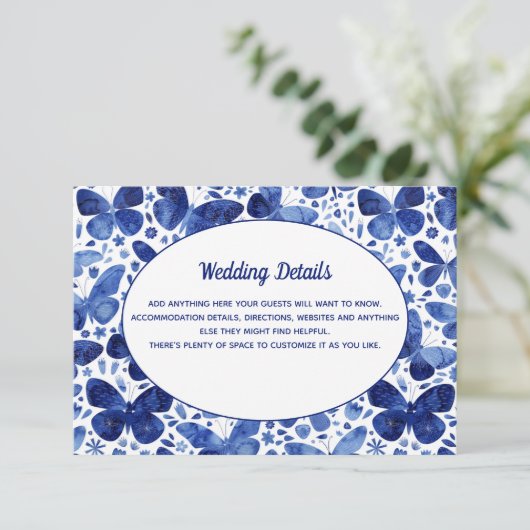 蝶の水色ブルー結婚の詳細 エンクロージャーカード (スタンド正面)