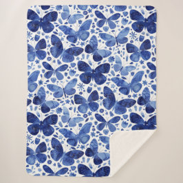 蝶の水色ブルー シェルパブランケット