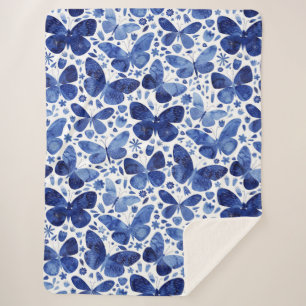 蝶の水色ブルー シェルパブランケット