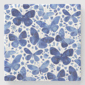 蝶の水色ブルー ストーンコースター (正面)