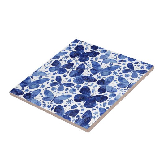 蝶の水色ブルー タイル (側面)