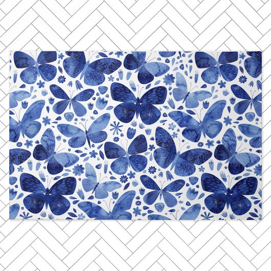 蝶の水色ブルー ドアマット