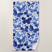 蝶の水色ブルー ビーチタオル (正面)