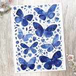 蝶の水色ブルー ポストカード<br><div class="desc">藍青と白の水の色の蝶絵画の。</div>