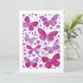蝶の水色マゼンタピンクのグリーティングカード (スタンド正面)