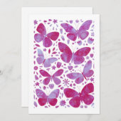 蝶の水色マゼンタピンクのグリーティングカード (正面/裏面)