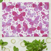 蝶の水色マゼンタピンクキッチンタオル キッチンタオル (折り畳み)