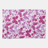 蝶の水色マゼンタピンクキッチンタオル キッチンタオル (横)