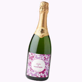 蝶の水色マゼンタピンクボモダンホ スパークリングワインラベル