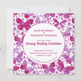 蝶の水色マゼンタピンク夕べ 招待状