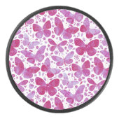 蝶の水色マゼンタピンク アイスホッケーパック (正面)