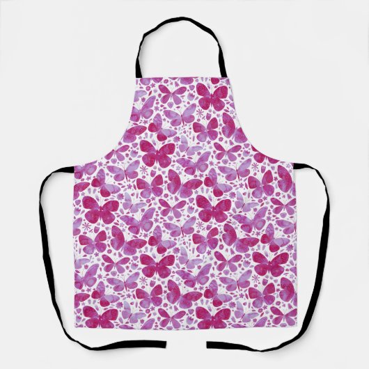 蝶の水色マゼンタピンク エプロン (正面)
