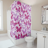 蝶の水色マゼンタピンク シャワーカーテン (インサイチュ)