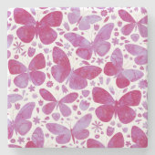 蝶の水色マゼンタピンク ストーンコースター (正面)