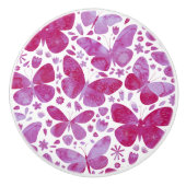 蝶の水色マゼンタピンク セラミックノブ (正面)