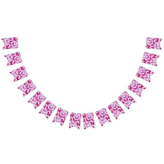 蝶の水色マゼンタピンク バンティングフラッグ (全)