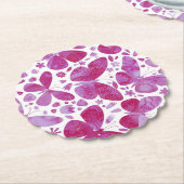 蝶の水色マゼンタピンク ペーパーコースター (アングル)