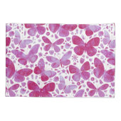 蝶の水色マゼンタピンク 枕カバー (裏面)