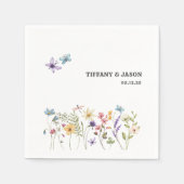 蝶の水色ワイルドフラワー結婚フローラ スタンダードカクテルナプキン (正面)