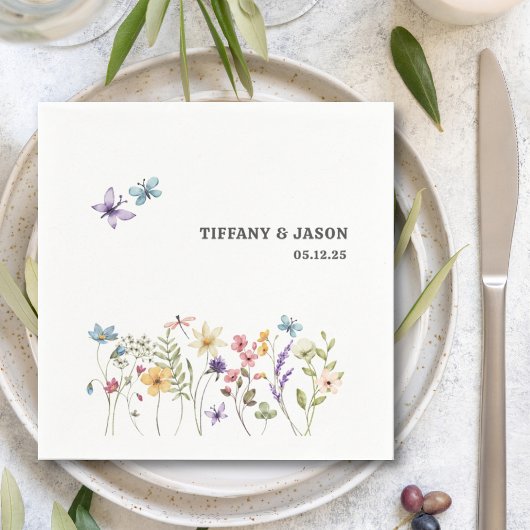 蝶の水色ワイルドフラワー結婚フローラ スタンダードカクテルナプキン