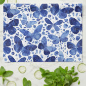 蝶の水色(青と白) キッチンタオル (折り畳み)