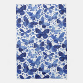 蝶の水色(青と白) キッチンタオル (縦)