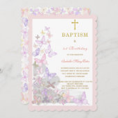蝶の洗礼と誕生日招待状 招待状 (正面/裏面)