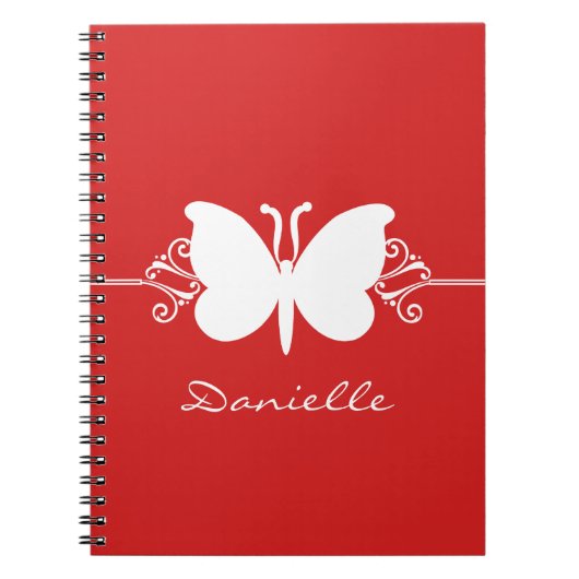 蝶の渦巻きノート，赤 ノートブック (正面)