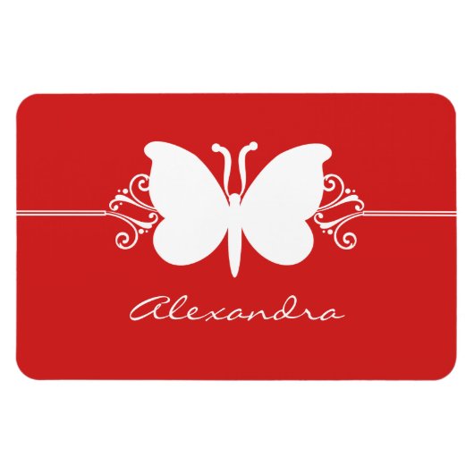 蝶の渦巻きプレミアムマグネット、赤 マグネット (横)