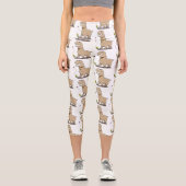 蝶の漫画と可愛い幸せなアルパカ カプリレギンス (正面)