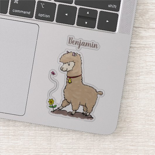 蝶の漫画と可愛い幸せなアルパカ シール (詳細)