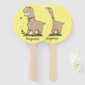 蝶の漫画と可愛い幸せなアルパカ ハンドファン (正面&裏面)