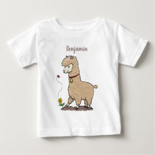 蝶の漫画と可愛い幸せなアルパカ ベビーTシャツ