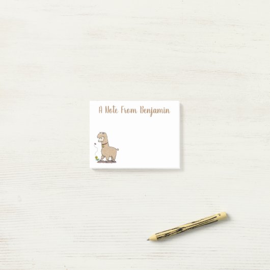 蝶の漫画と可愛い幸せなアルパカ ポストイット (デスク上)