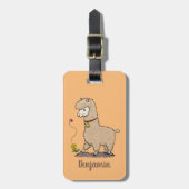 蝶の漫画と可愛い幸せなアルパカ ラゲッジタグ (正面縦)