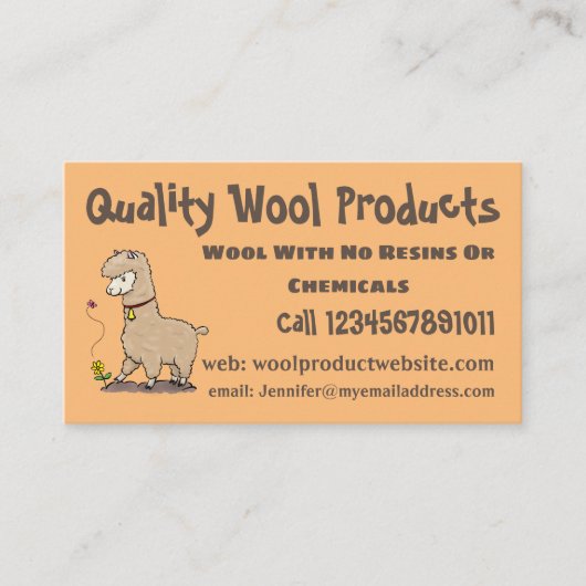 蝶の漫画と可愛い幸せなアルパカ 名刺 (正面)