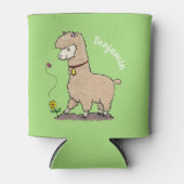 蝶の漫画と可愛い幸せなアルパカ 缶クーラー (正面)