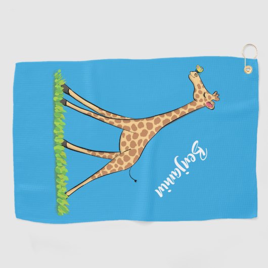 蝶の漫画と可愛い幸せなキリン ゴルフタオル (横)