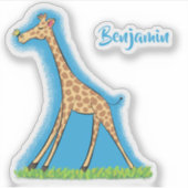 蝶の漫画と可愛い幸せなキリン シール (正面)