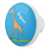 蝶の漫画と可愛い幸せなキリン セラミックノブ (右)