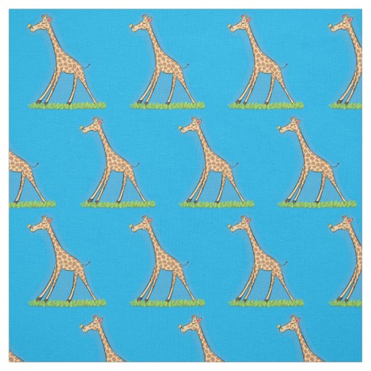 蝶の漫画と可愛い幸せなキリン ファブリック (見本)