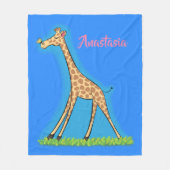 蝶の漫画と可愛い幸せなキリン フリースブランケット (正面)